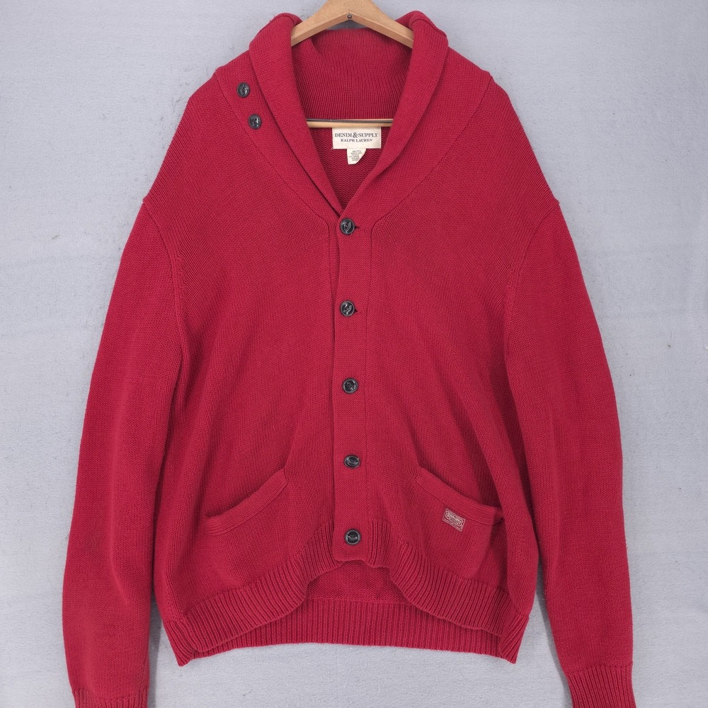 Denim & Supply Ralph Lauren Sweater Mens 2XL Red Shawl Collar Cardigan Knit